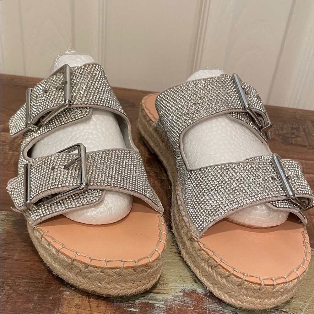 Gianni Bini Silver Rhinestone Buckle Sandals